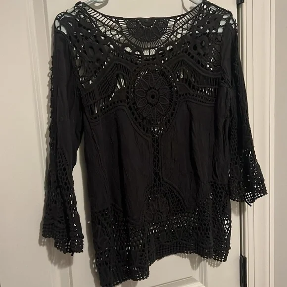 Taylor & Sage size Medium Crochet Black Too Hippie Goth 70’s Style Cute - Picture 2 of 6